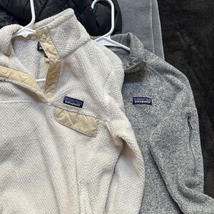 Patagonia Cream and Gray Fleece Pullovers